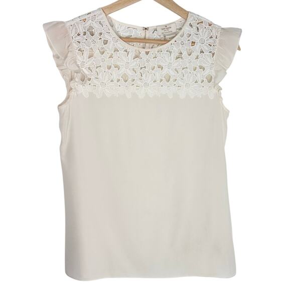 Kate Spade Silk Sleeveless Ruffle Floral Lace Top | Cream | SZ XS - Picture 1 of 9